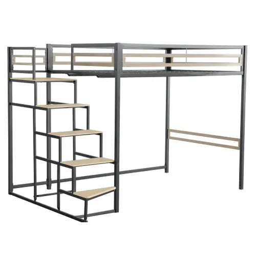 Lit mezzanine 140x200 cm MARLEY imitation chêne - noir