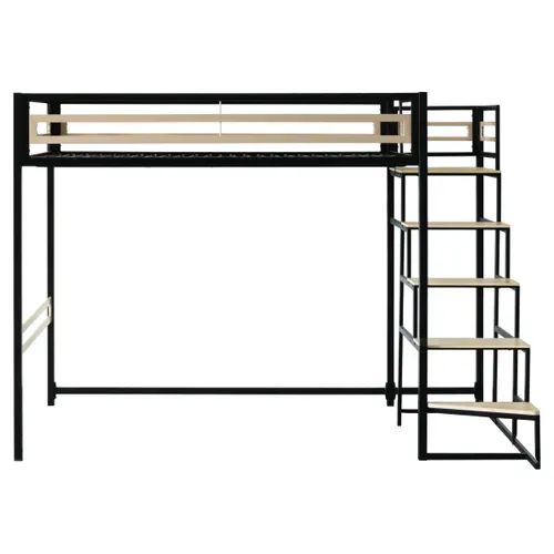 Lit mezzanine 140x200 cm MARLEY imitation chêne - noir