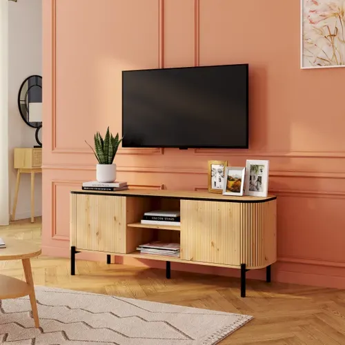 Meuble TV L. 140 cm ADRIAN Imitation chêne vue d'ambiance 1