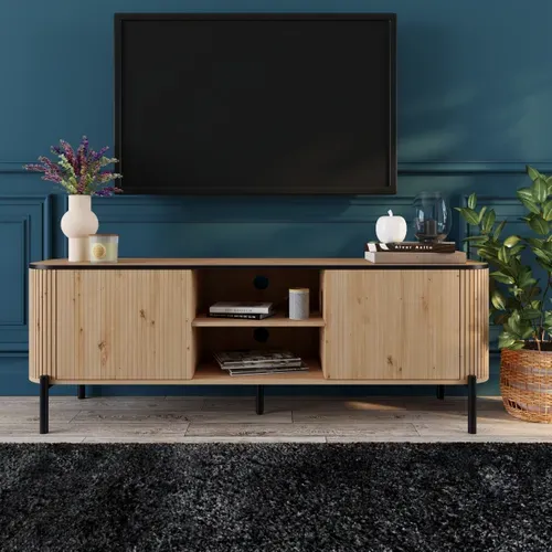 Meuble TV L. 160 cm ADRIAN Imitation chêne vue d'ambiance 1