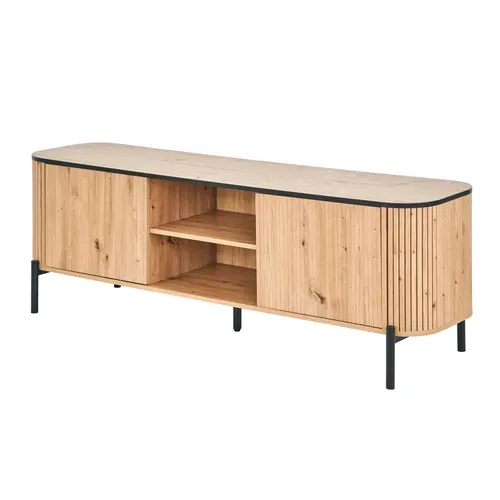 Meuble TV L. 160 cm ADRIAN Imitation chêne vue de profil