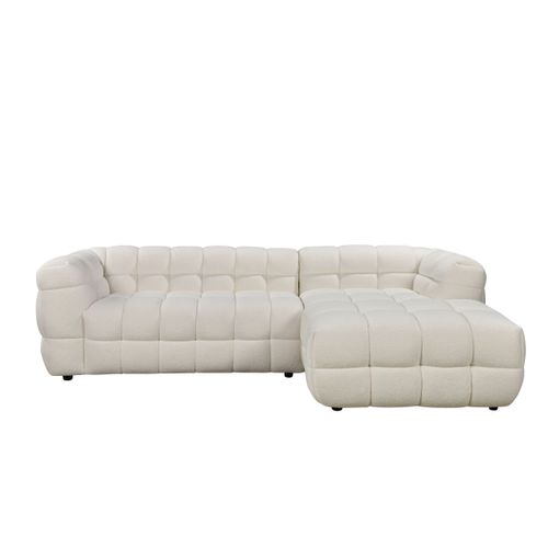 Canapé d'angle droit BULLE tissu bouclette crème vue de face