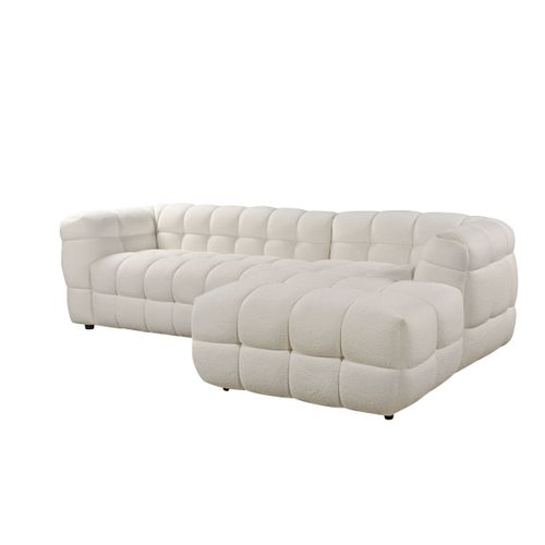 Canapé d'angle droit BULLE tissu bouclette crème vue de profil