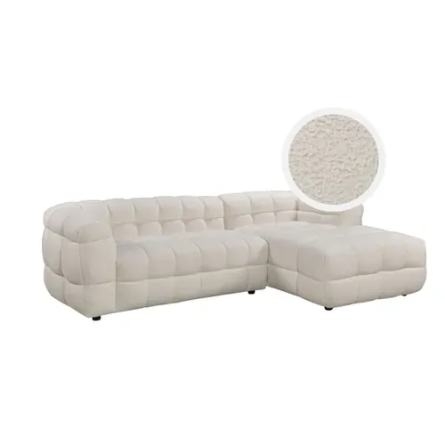 Canapé d'angle droit BULLE tissu bouclette crème vue 3/4