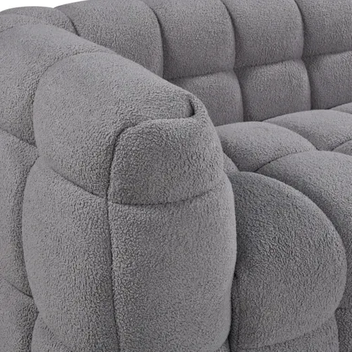 Canapé d'angle droit BULLE tissu bouclette gris vue accessoires