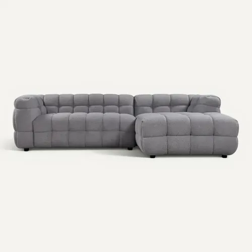 Canapé d'angle droit BULLE tissu bouclette gris vue de face