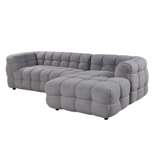 Canapé d'angle droit BULLE tissu bouclette gris vue de profil