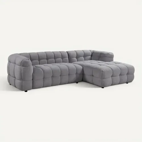 Canapé d'angle droit BULLE tissu bouclette gris vue 3/4