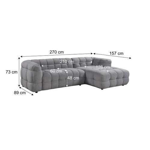 Canapé d'angle droit BULLE tissu bouclette gris