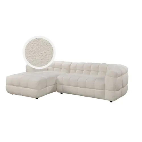 Canapé d'angle gauche BULLE tissu bouclette crème vue 3/4