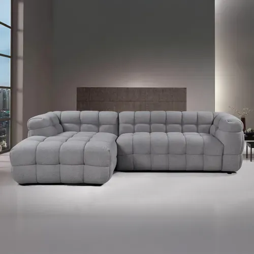 Canapé d'angle gauche BULLE tissu bouclette gris