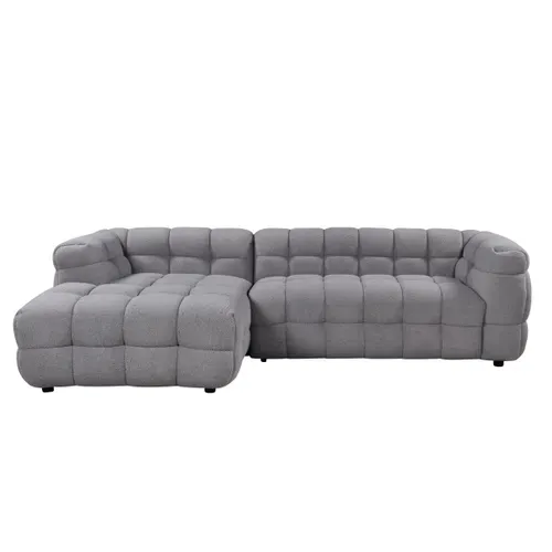 Canapé d'angle gauche BULLE tissu bouclette gris