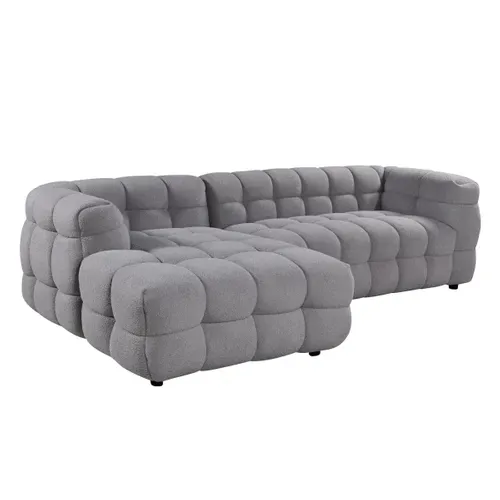 Canapé d'angle gauche BULLE tissu bouclette gris