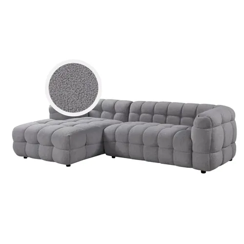 Canapé d'angle gauche BULLE tissu bouclette gris