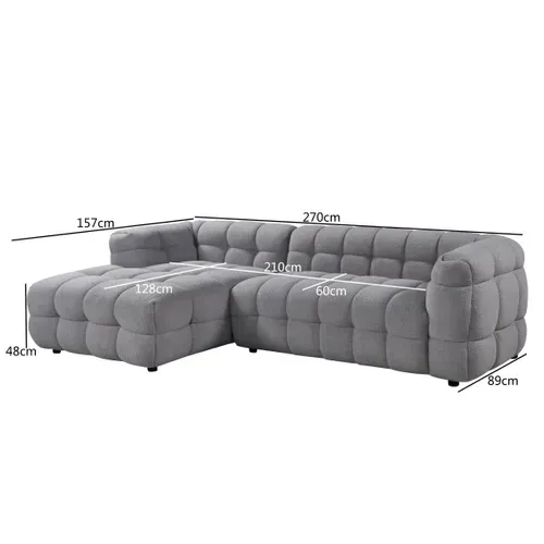 Canapé d'angle gauche BULLE tissu bouclette gris