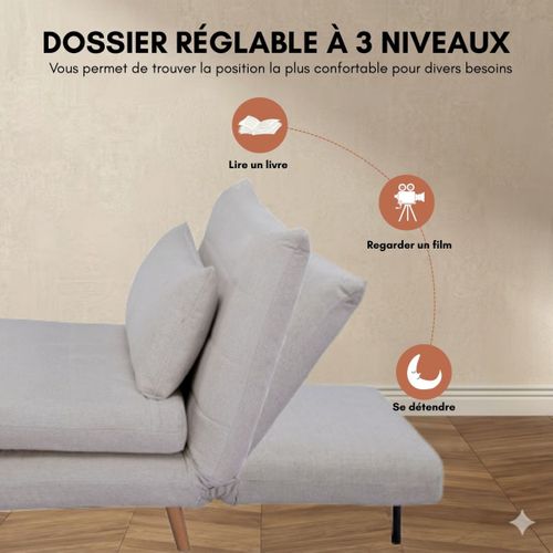 Canapé 2 places convertible IGLOO tissu beige vue de profil