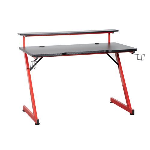 Bureau gamer CODE 2 noir et rouge vue 3/4
