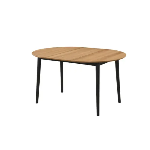 Table ronde + 2 extensions L.100 à 180 cm MALENA scandinave bois et noir vue accessoires