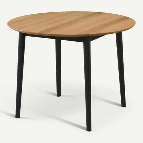 Table ronde + 2 extensions L.100 à 180 cm MALENA scandinave bois et noir vue de face