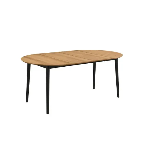 Table ronde + 2 extensions L.100 à 180 cm MALENA scandinave bois et noir vue de profil