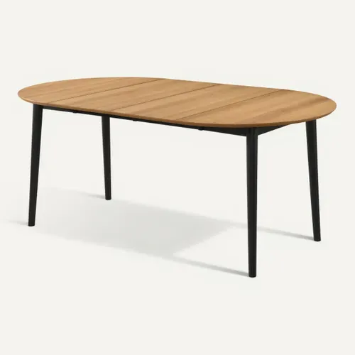 Table ronde + 2 extensions L.100 à 180 cm MALENA scandinave bois et noir vue 3/4