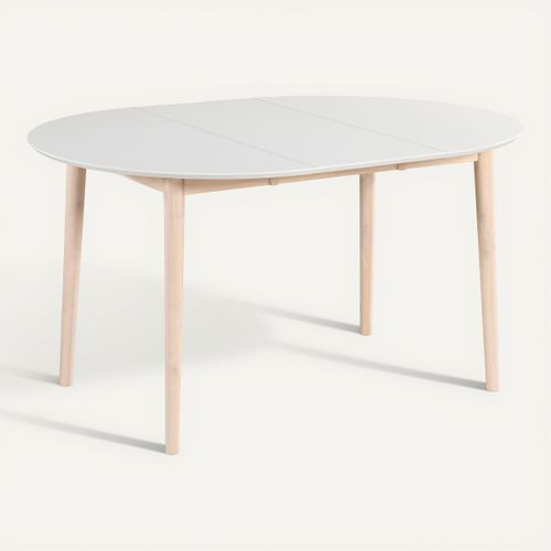 Table ronde + 2 extensions L.100 à 180 cm MALENA scandinave Bois et blanc vue 3/4
