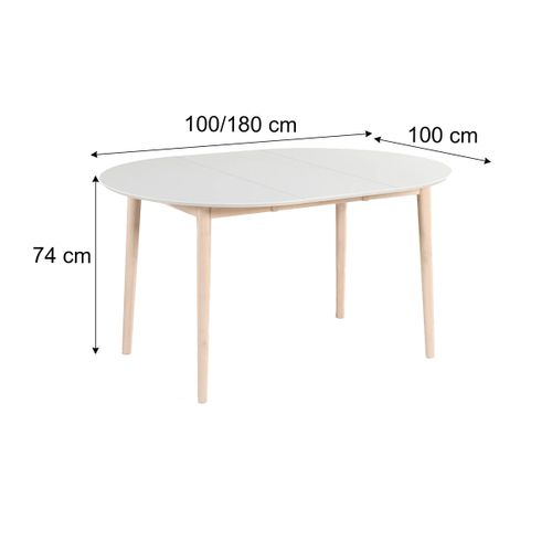 Table ronde + 2 extensions L.100 à 180 cm MALENA scandinave Bois et blanc