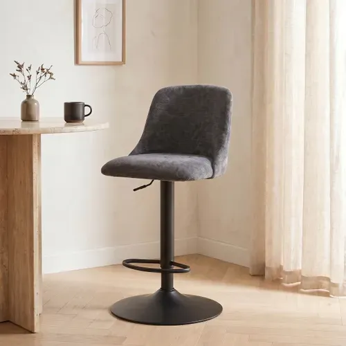 Lot de 2 tabourets de bar pivotants H.63cm et up&down LARISSA tissu gris foncé vue d'ambiance 1