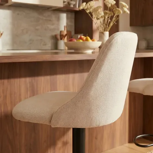 Lot de 2 tabourets de bar pivotants H.63cm et up&down LARISSA tissu beige