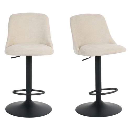 Lot de 2 tabourets de bar pivotants H.63cm et up&down LARISSA tissu beige