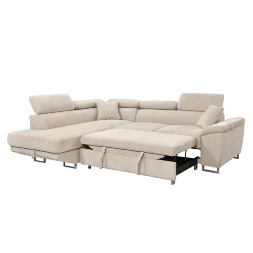 Canapé d'angle gauche convertible ILAN tissu beige