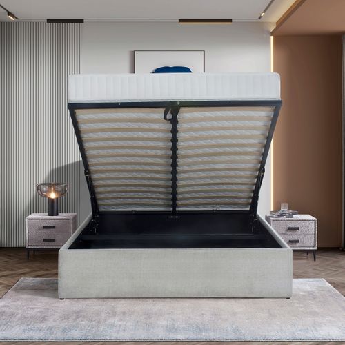 Pack sommier coffre + matelas 140x190 cm ép. 20 cm PABLO tissu beige