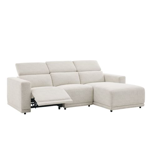 Canapé d'angle droit relax électrique MONA tissu beige