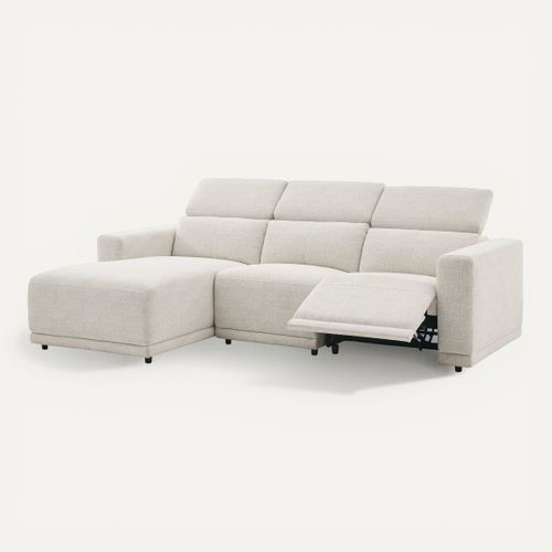Canapé d'angle gauche relax électrique MONA tissu beige vue 3/4