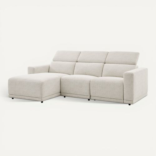 Canapé d'angle gauche relax électrique MONA tissu beige