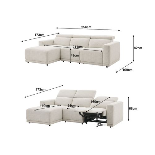 Canapé d'angle gauche relax électrique MONA tissu beige