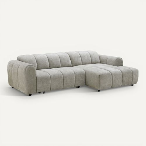 Canapé d'angle relax THIBAULT électrique tissu grège vue 3/4