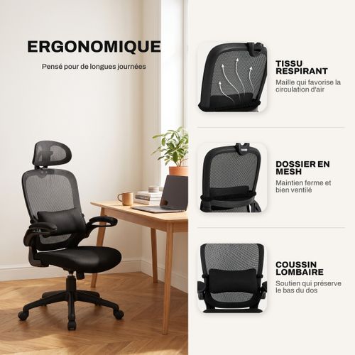 Fauteuil de bureau ergonomique avec coussin lombaire BENJAMIN noir vue d'ambiance 1