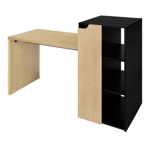 Bureau avec étagères ABY imitation chêne et noir