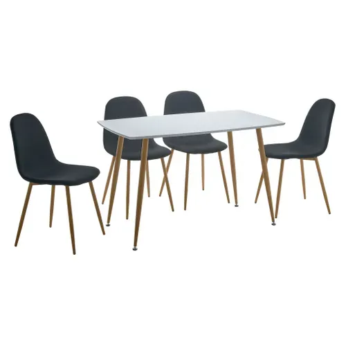 Ensemble table + 4 chaises NOKA blanc et noir vue 3/4