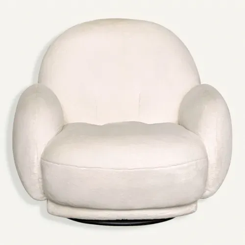 Fauteuil pivotant MIMI tissu doux beige cocooning - Rotation 360 vue de face