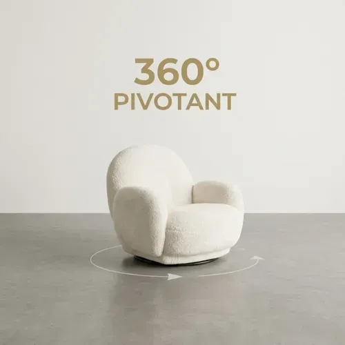 Fauteuil pivotant MIMI tissu doux beige cocooning - Rotation 360