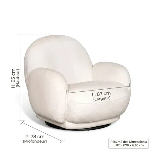 Fauteuil pivotant MIMI tissu doux beige cocooning - Rotation 360