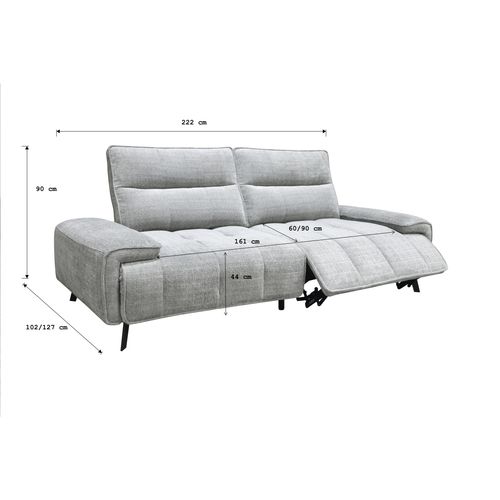 Canapé relax 3 places ALTO tissu gris
