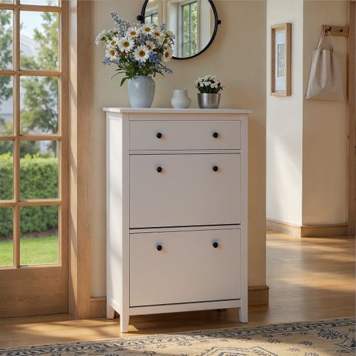 Meuble à chaussures 2 abattants et 1 tiroir CHARMO blanc