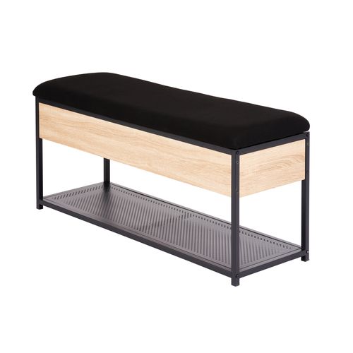Banc coffre L.110 cm OSKAR imitation chêne et métal noir