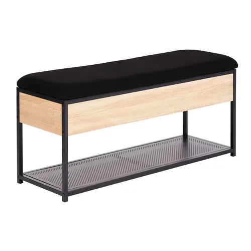 Banc coffre L.110 cm OSKAR imitation chêne et métal noir