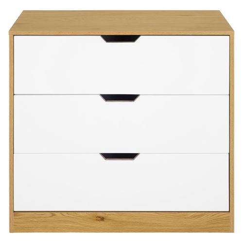 Commode 3 tiroirs SAMUEL imitation chêne et blanc