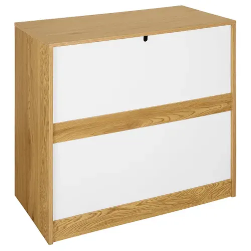 Commode 3 tiroirs SAMUEL imitation chêne et blanc