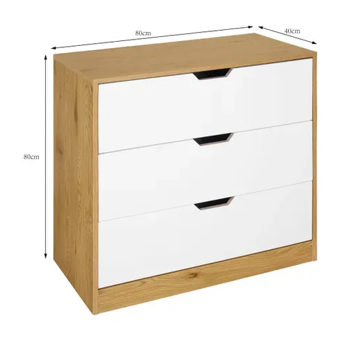 Commode 3 tiroirs SAMUEL imitation chêne et blanc